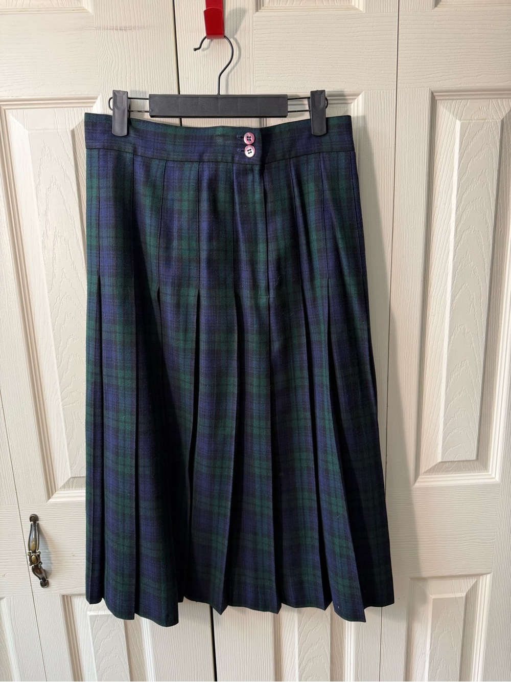 Vintage L.L.Bean Black Watch Plaid Pleated Wool Blend Skirt Size 12P Made in USA